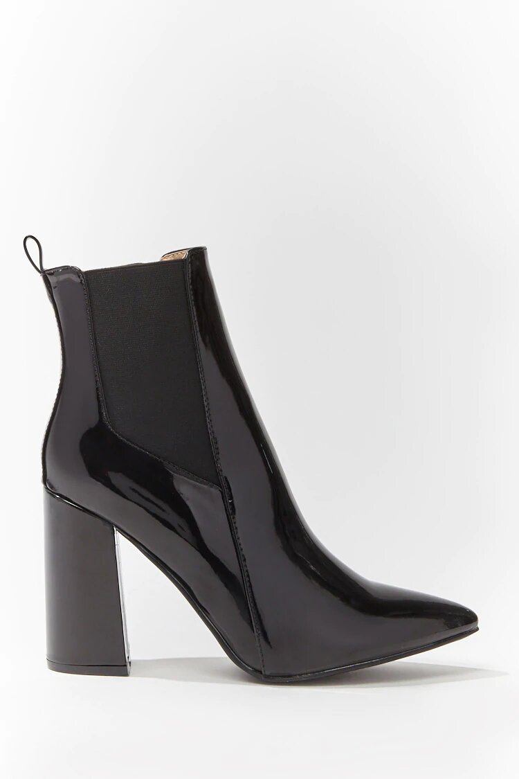 Faux Patent Leather Ankle Boots